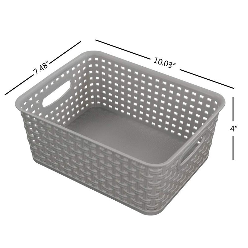CadineUS 6-pack Grey Woven Plastic Storage Baskets, Organizing Bins - Image 2